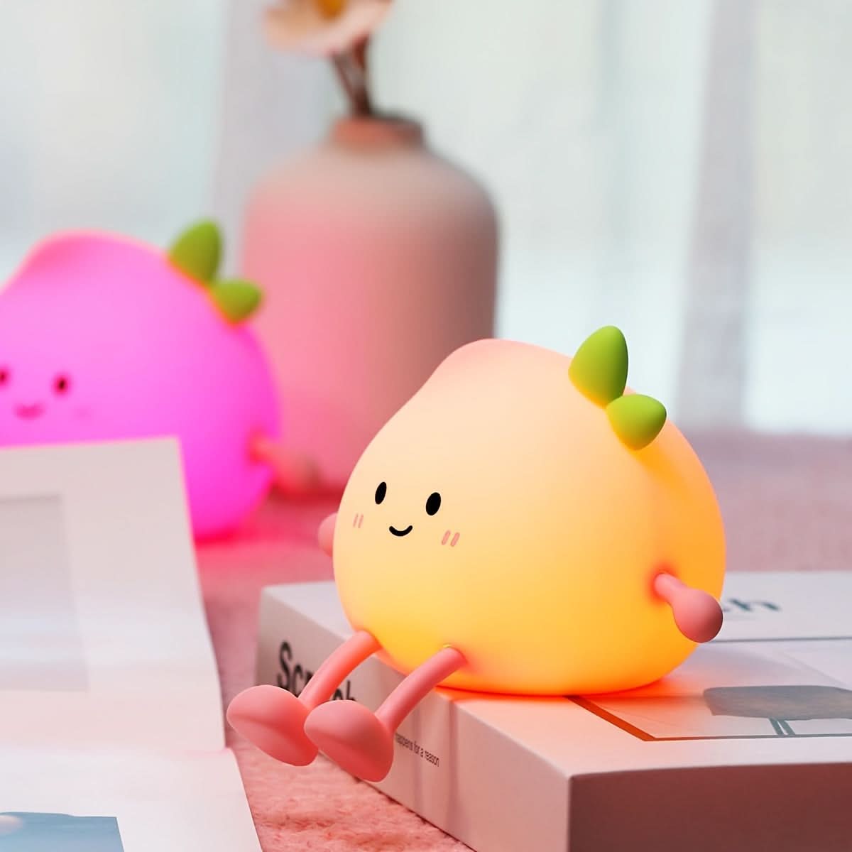 2-in-1 Rechargeable Pink Peach Night Light & Phone Holder