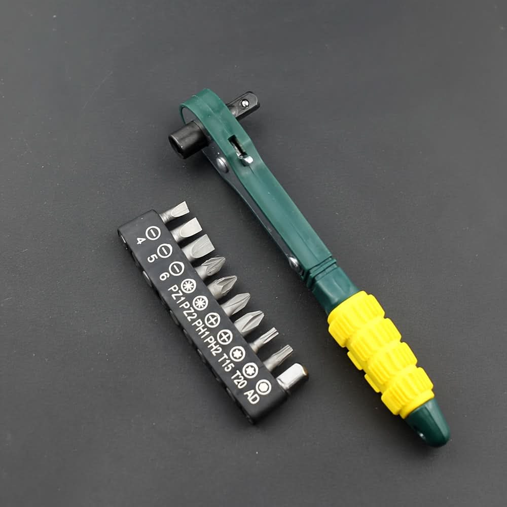 Mini Ratchet Wrench With 10 Screwdriver Bits