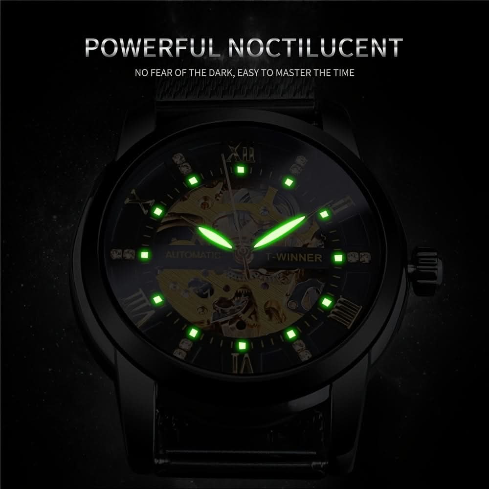 Men’s Rhinestone Mesh Watch- Hollow Dial