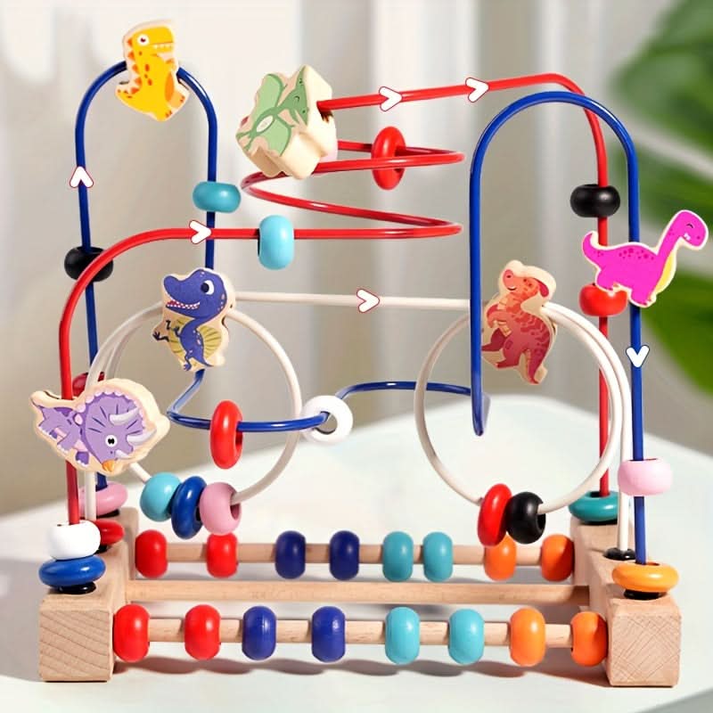 3-Track Wooden Dinosaur Bead Maze – Early Learning Puzzle for Infants
