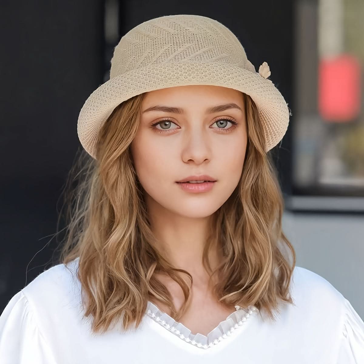 Women’s Straw Sun Hat with Floral Trim – Lightweight, Breathable, Rolled Brim