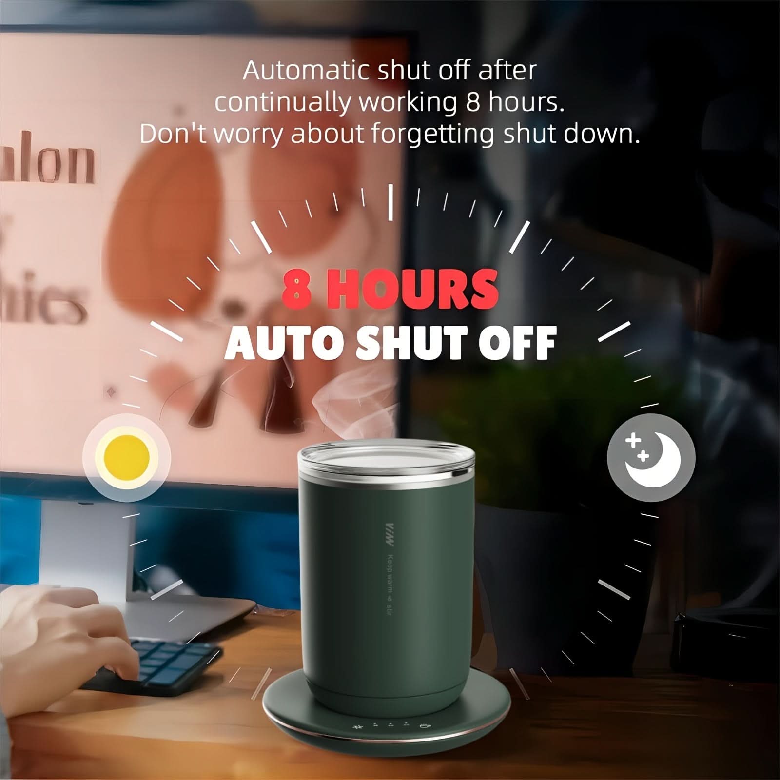 Smart Heat Self-Stirring Mug - Auto Heating, Insulated Stainless Steel Coffee Cup