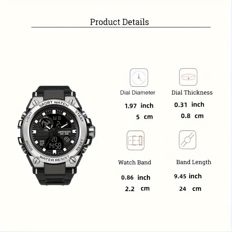 Men's Multifunctional Sports Watch - Water-Resistant Dual Display
