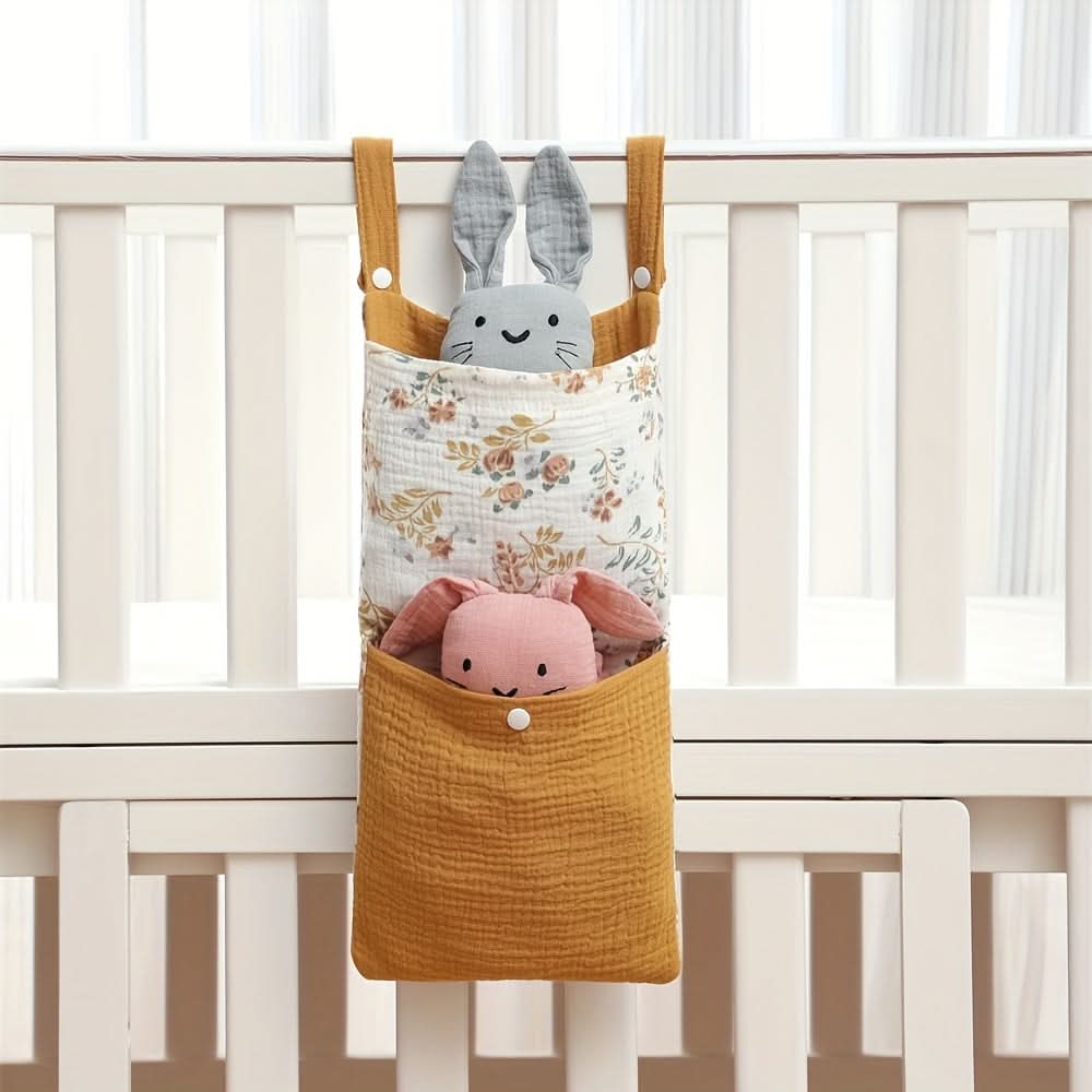 Baby Bedside Organizer – Dual Pocket Hanging Storage Bag for Toys, Diapers & Bottles