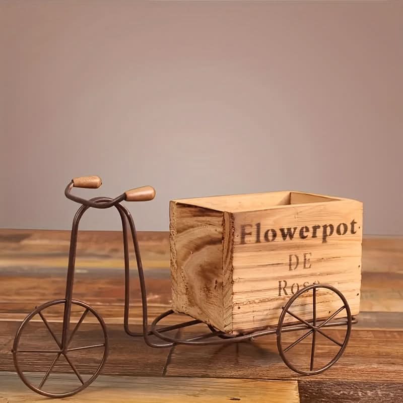 Rustic Wooden Tricycle Planter for Indoor/Outdoor