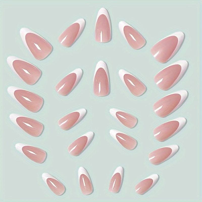 24pcs Medium Almond Press-On Nails – French Tip Full with Nail File and Jelly Glue
