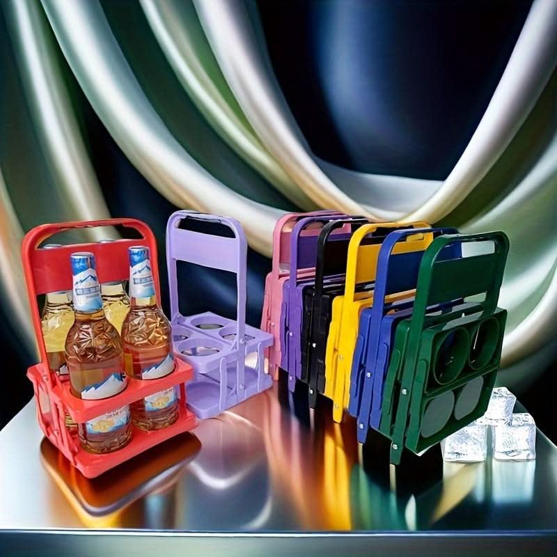 4-Slot Folding Cup Holder Caddy – Portable Plastic Beverage Stand for Bottles