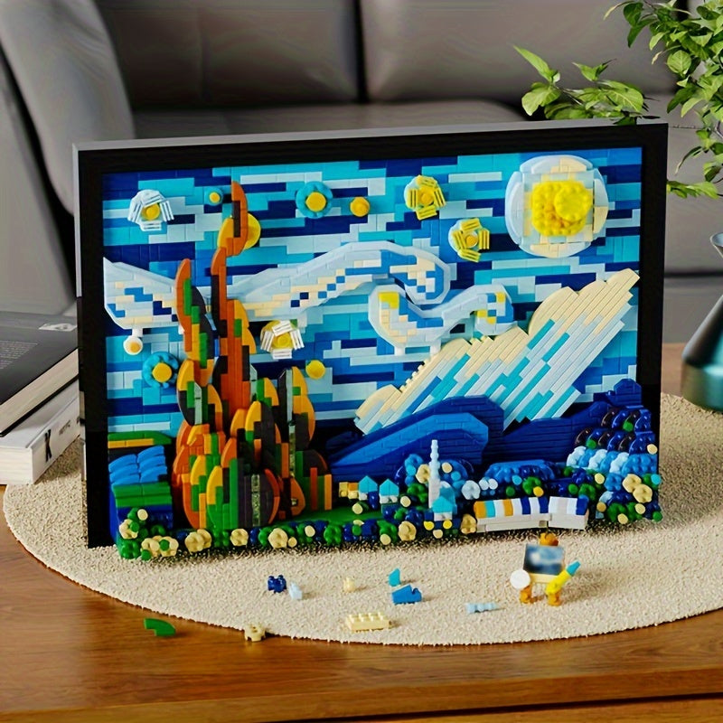 3D Starry Night Building Block Set – DIY Art Puzzle for Adults, ABS Small Bricks