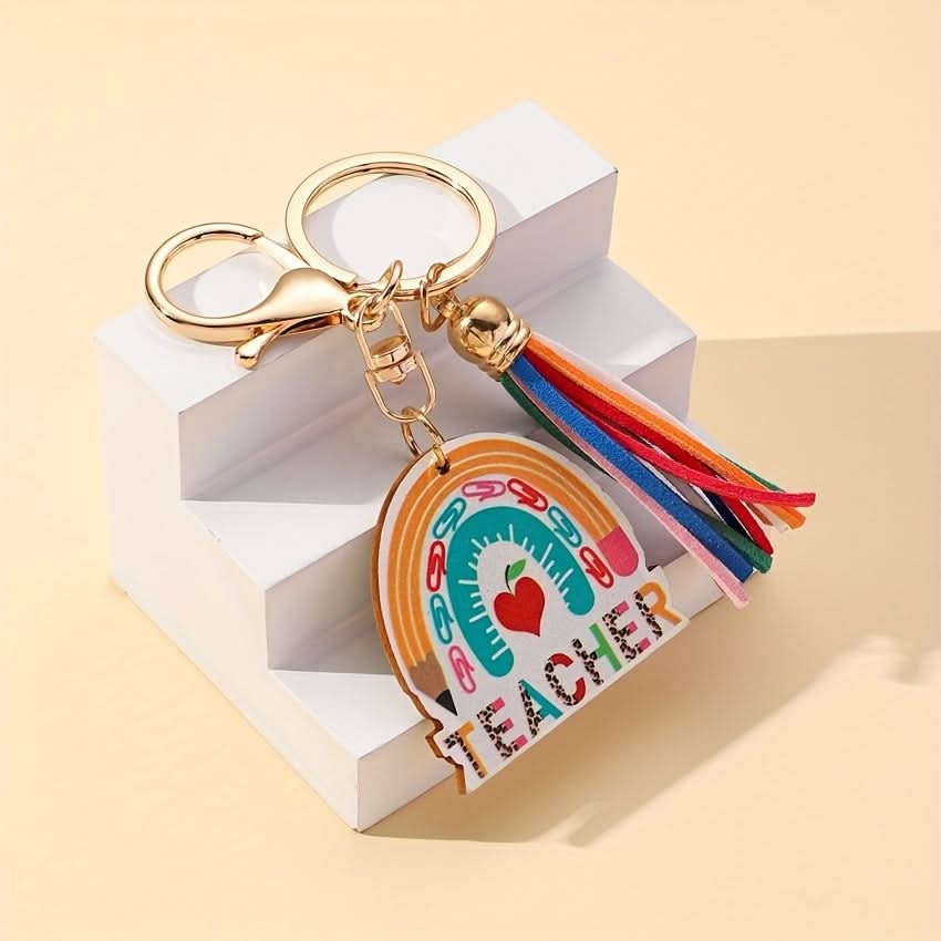 Vibrant Wooden Rainbow Tassel Keychain – Gift & Accessory