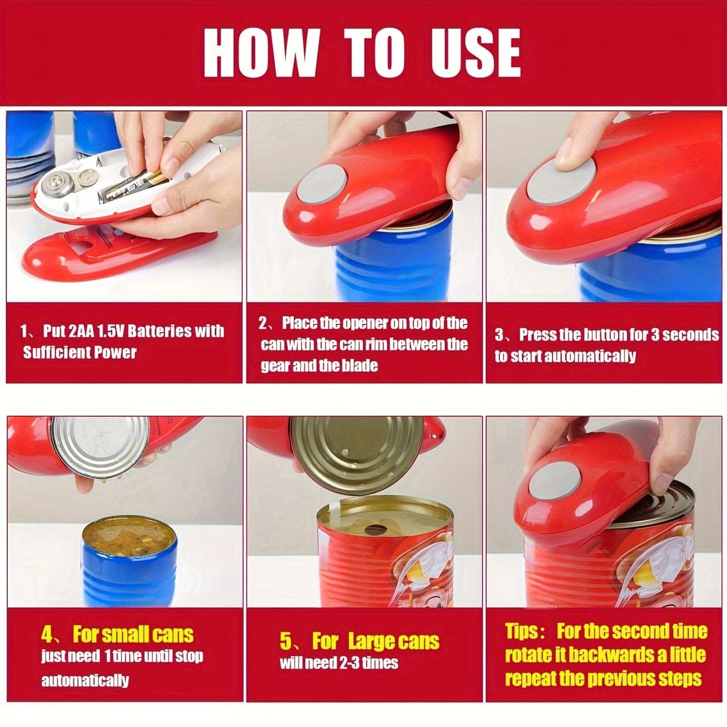 Electric Can Opener – Automatic, Smooth Edge, Battery-Operated