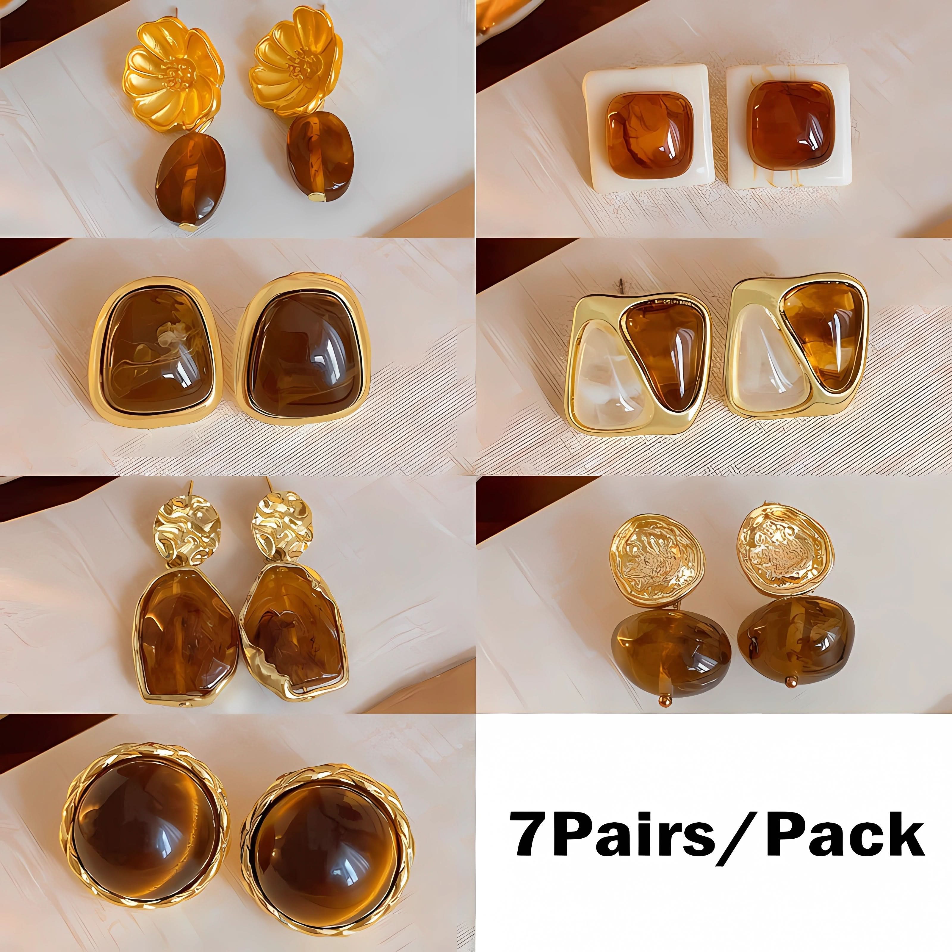 Vintage Amber Cat Eye Resin Earrings Set