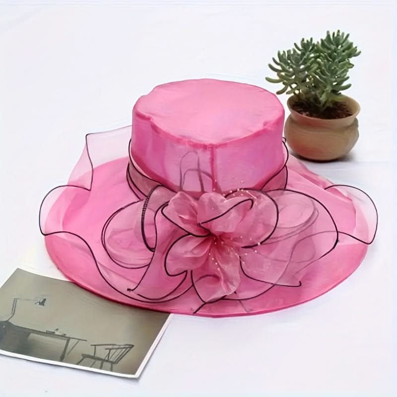 Black Organza Sun Hat for Women – Vintage Floral Design, Lightweight & Foldable