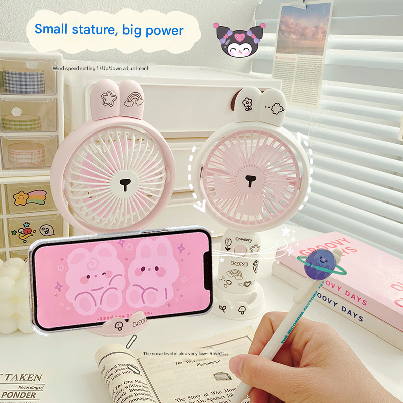 Portable USB Desk Fan – Mini Cartoon Handheld Cooling Fan with Rechargeable USB Charging, Quiet Desktop Air Fan for Students & Travel