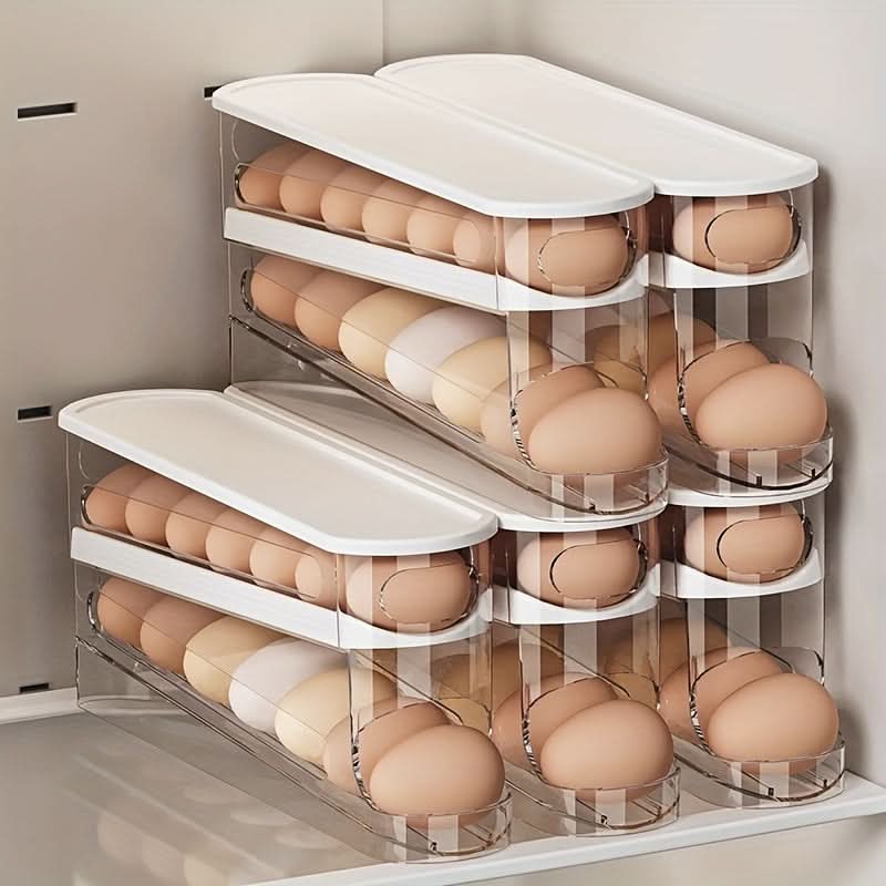 Double-Layer Rolling Egg Storage Box – Space-Saving Refrigerator Organizer