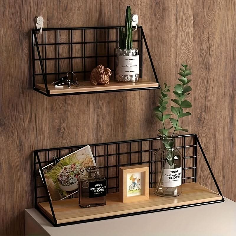 Metal Wall-Mounted Storage Rack - Floating Shelf, Punch-Free Hanging Organizer