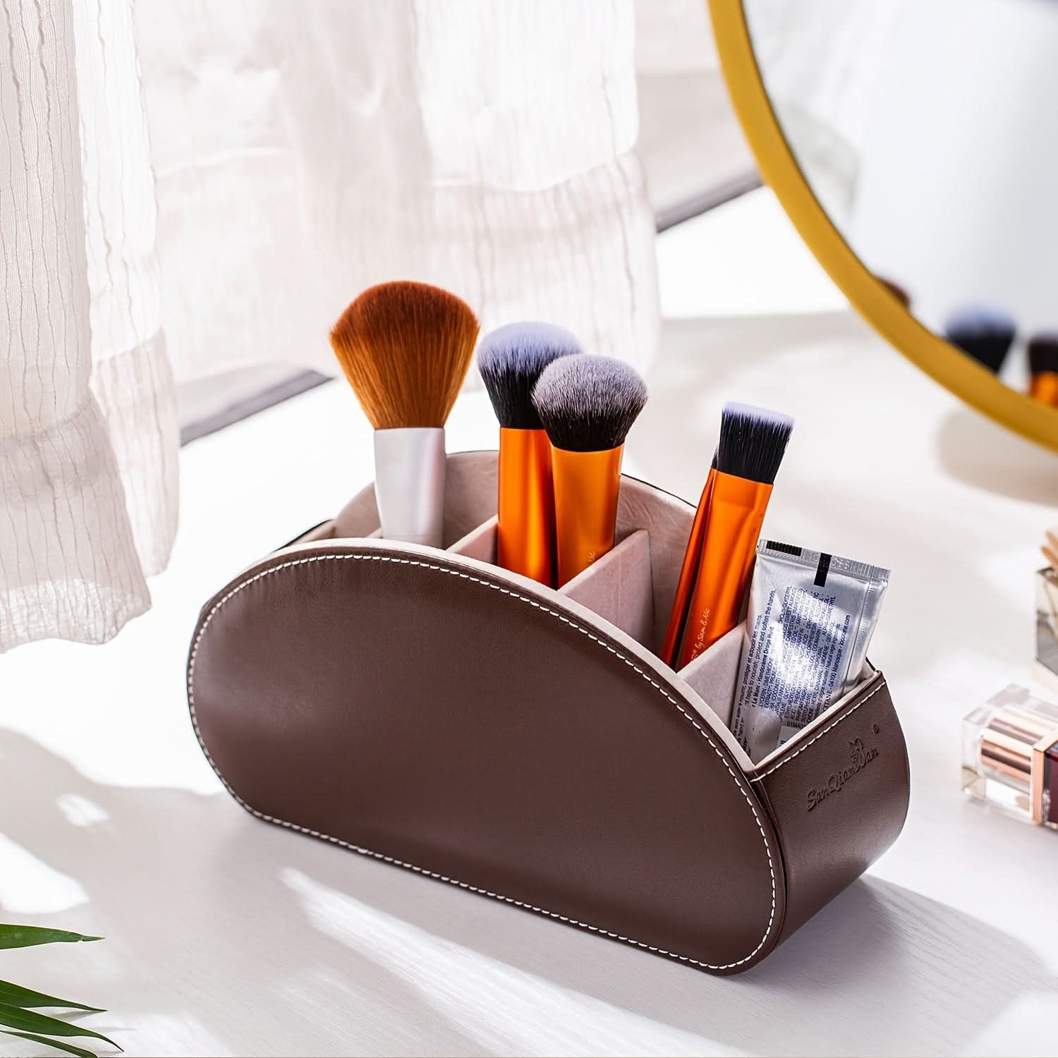 5-Compartment PU Leather Remote Organizer Box