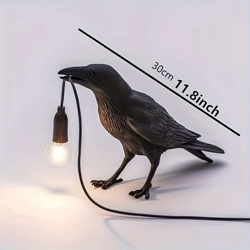 Unique Crow Design LED Table Lamp - Resin Bird with USB Port