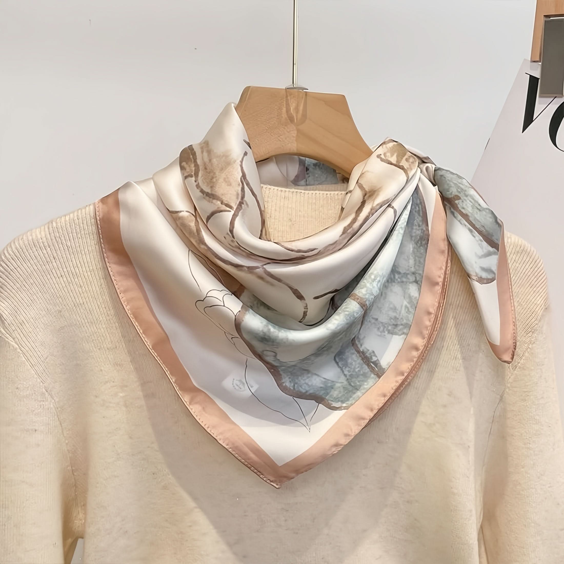 Vibrant Lotus Print Square Scarf – Soft Polyester, Sun Protection, Elegant Headscarf for Women