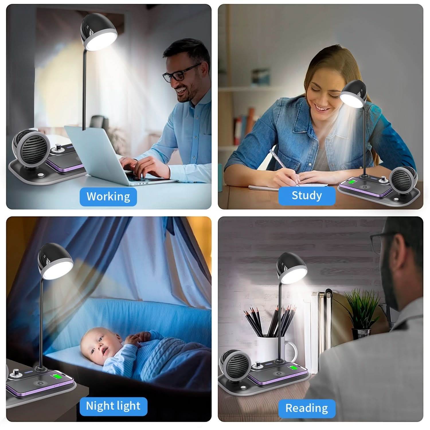 LED Desk Lamp with Wireless Charger & Speaker