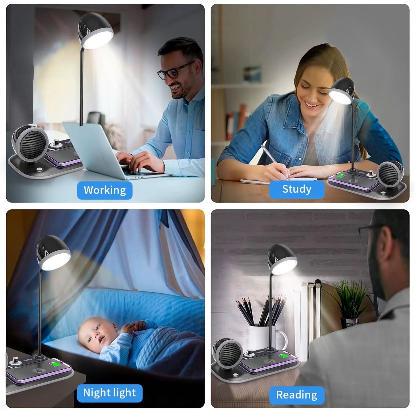 LED Desk Lamp with Wireless Charger & Speaker