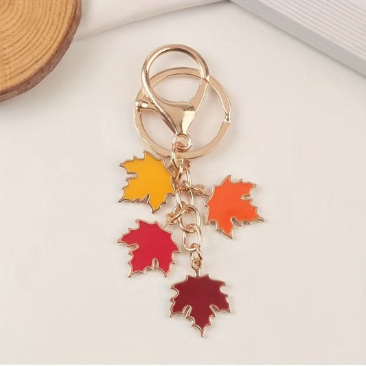 Colorful Maple Leaf Alloy Keychain – Car & Accessory Decor