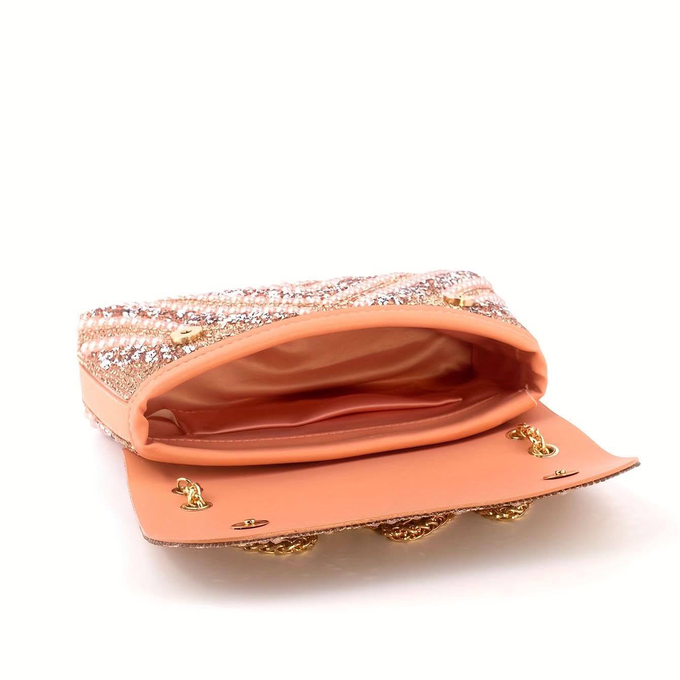Pink Rhinestone Pearl Clutch – Chain Strap Bag