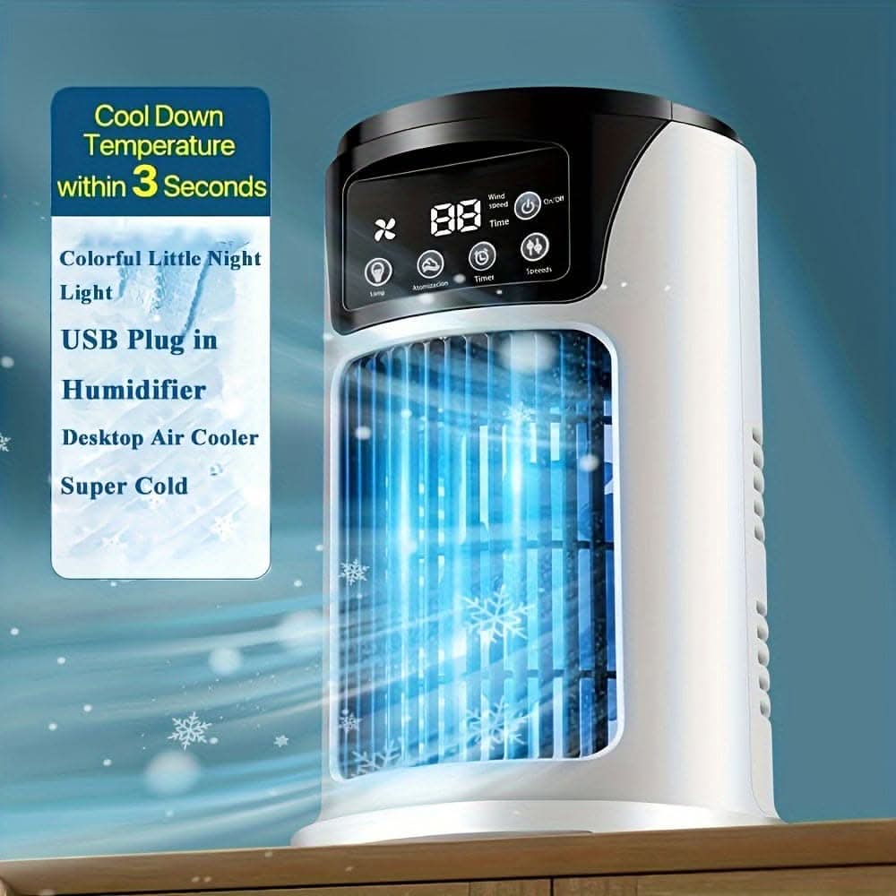3-In-1 Portable Air Conditioner, Humidifier & Fan with Atmosphere Light