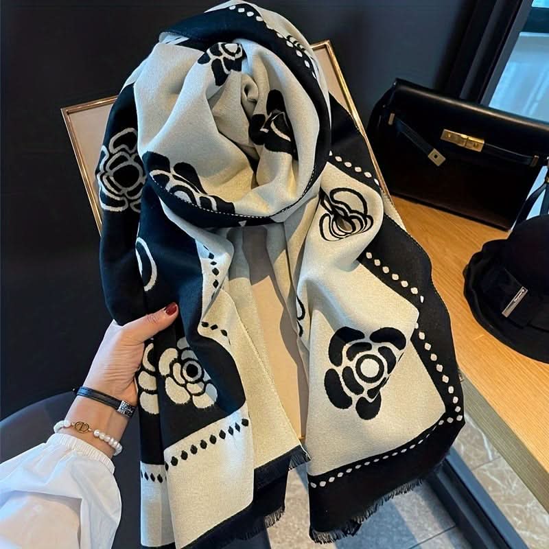 Camellia Flower Soft Cotton Shawl Scarf – Warm & Stylish for Autumn/Winter