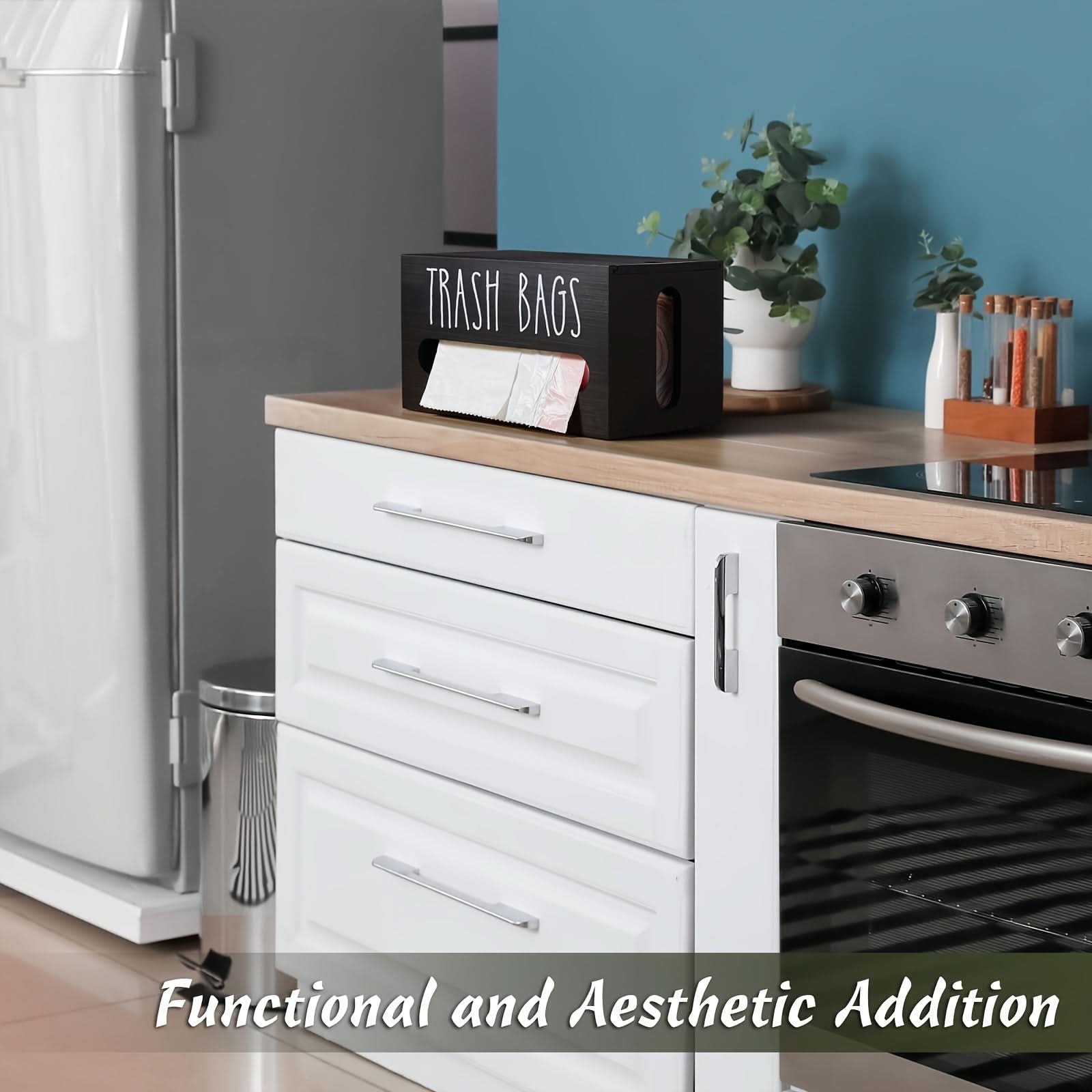 Wall-Mounted Wooden Trash Bag Dispenser Organizer