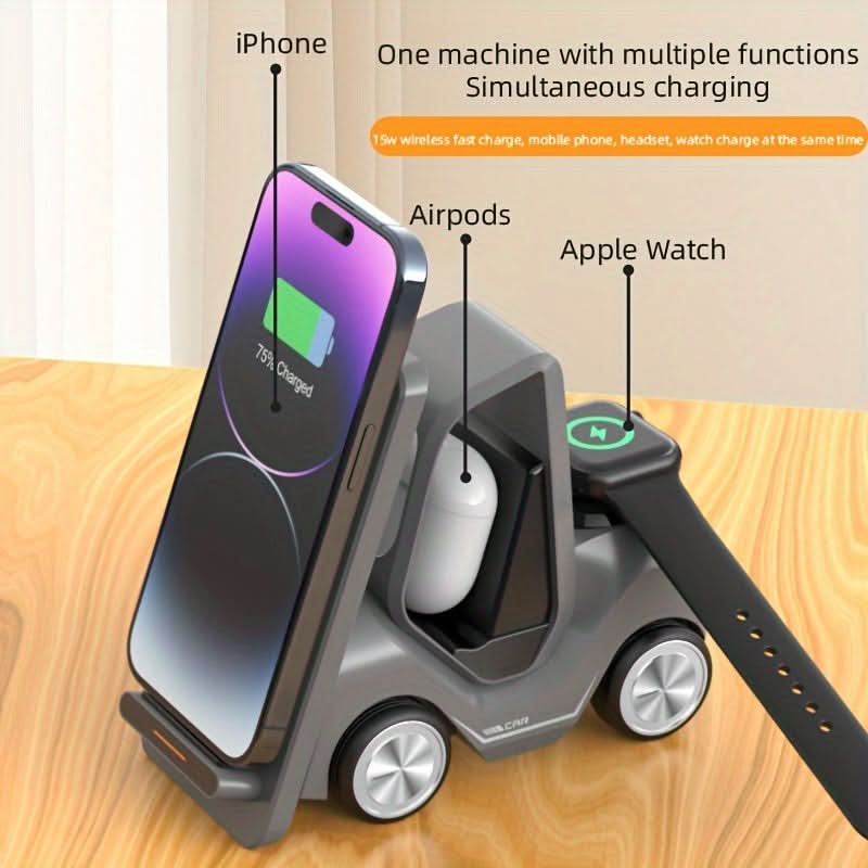 3-in-1 Wireless Charging Station - Fast Dual Coil Charger for iPhone