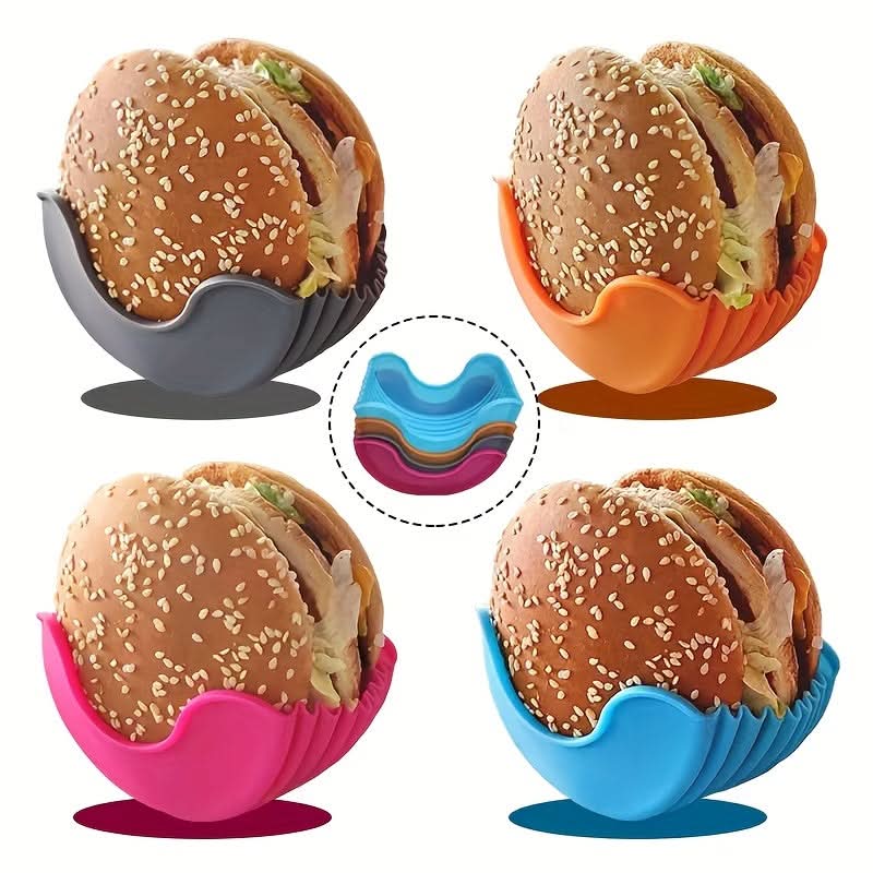 Silicone Hamburger Holder Set - No-Mess, Portable Trays