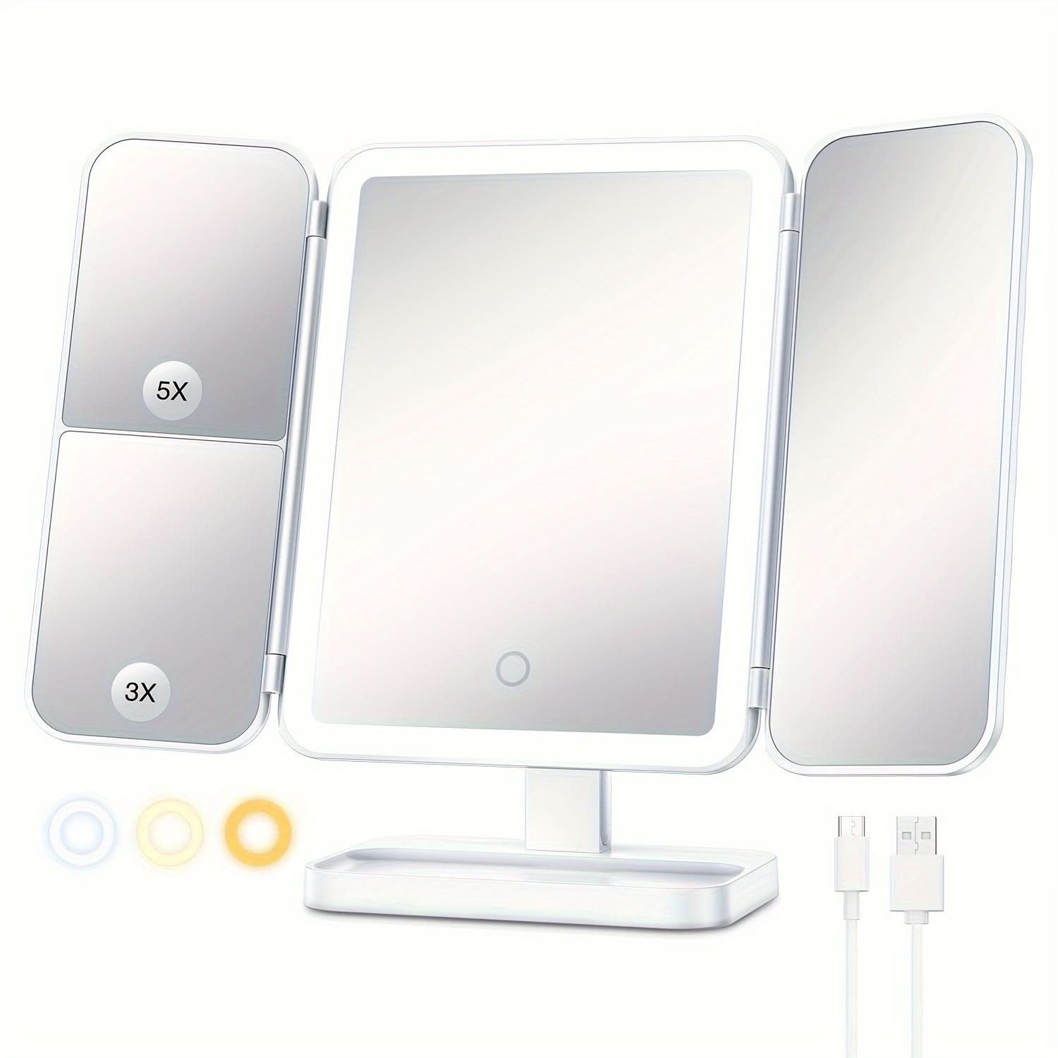LED Tri-Fold Makeup Mirror with Magnification