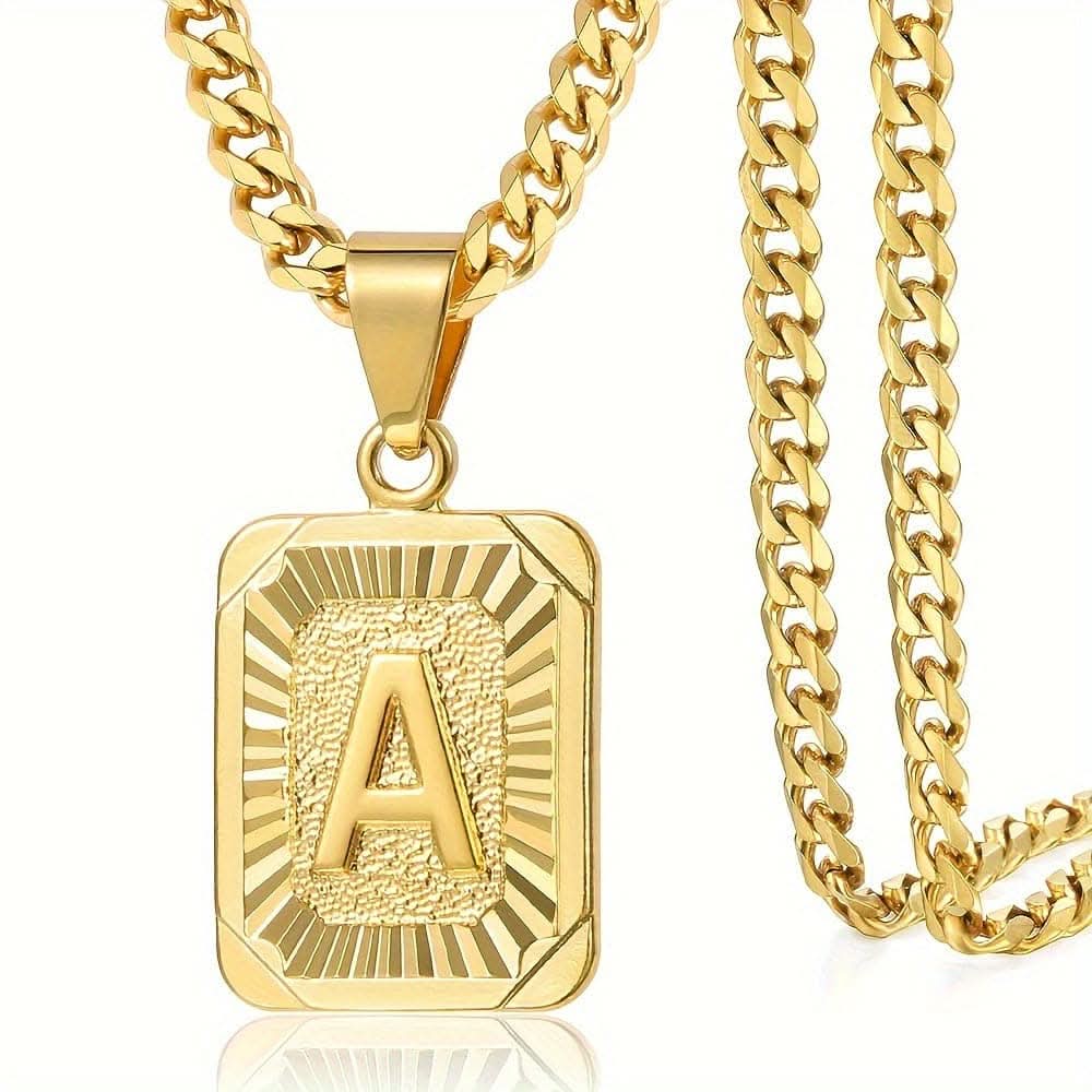 A-Z Pendant Letter Necklace – Stainless Steel Cuban Chain