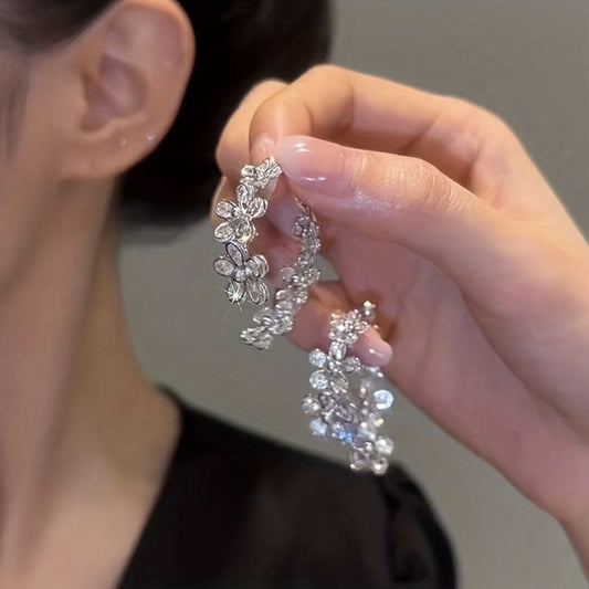 Elegant C-Shaped Flower Hoop Earrings