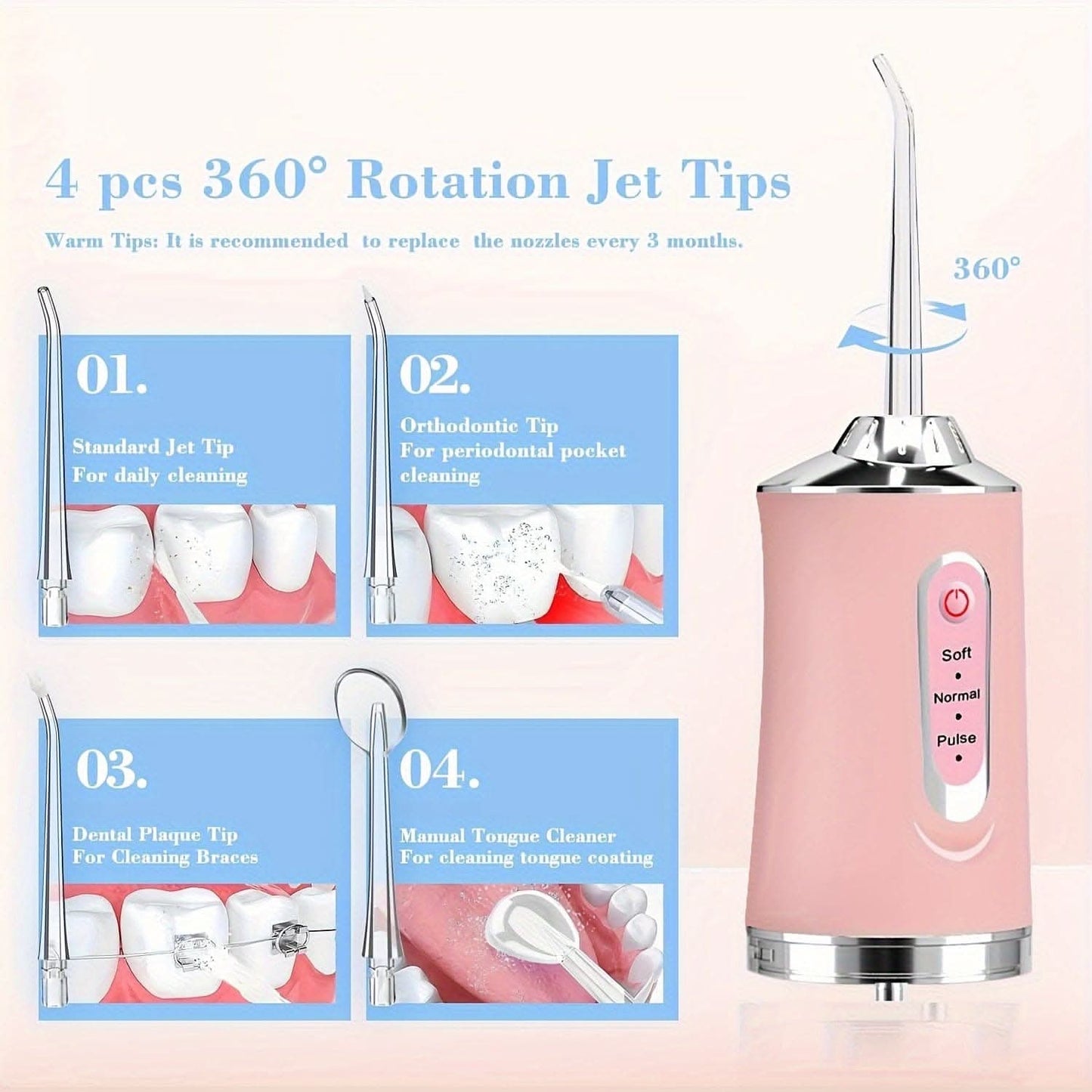8-Pack Gentle Care Water Flosser Tips – Durable Plastic Nozzles for Oral Irrigators