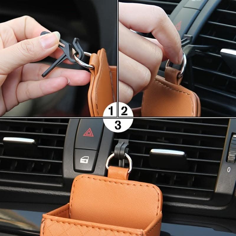 PU Leather Car Air Vent Phone Holder & Storage Pouch