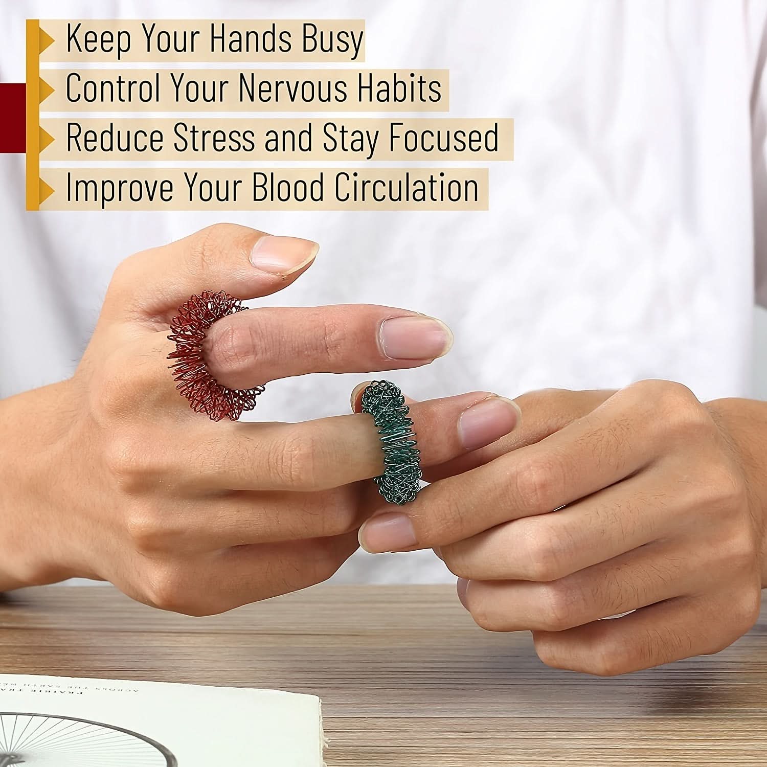 10 Pack Stress Relief Fidget Rings - Massager for ADHD, Autism & Stress Reduction!