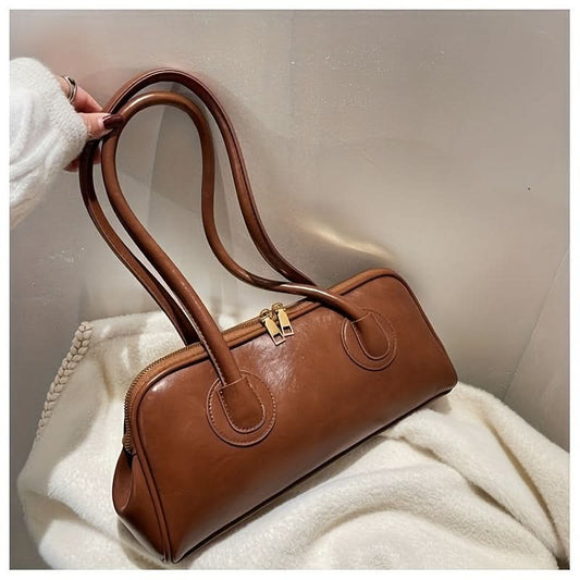 Vintage Chic Solid Color Shoulder Handbag