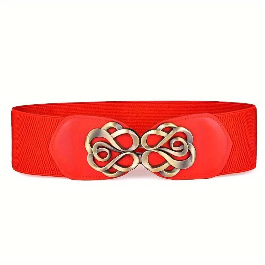 Vintage Elastic Waist Belt with Metal Buckle