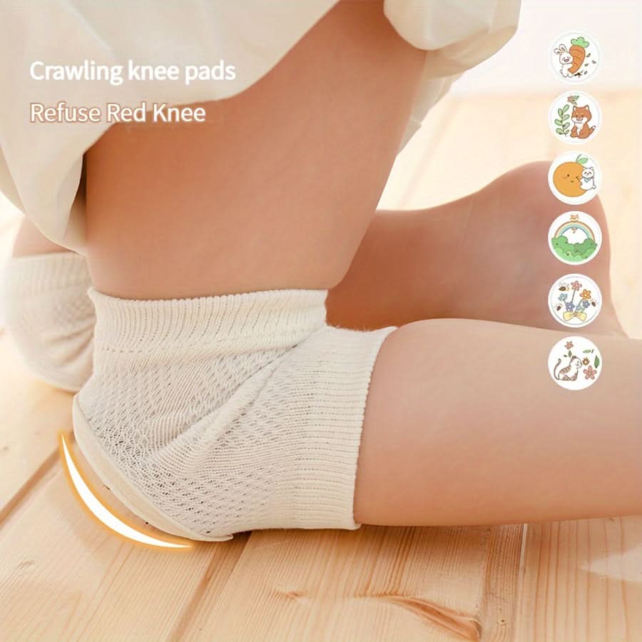 2pcs Baby Knee Pads with Cute Animal Embroidery - Soft, Breathable Anti-Slip