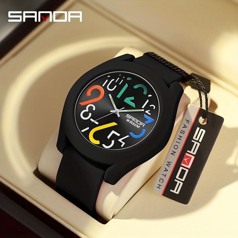 Men's Sports Quartz Watch – Colorful Removable Rubber Strap, Large Dial