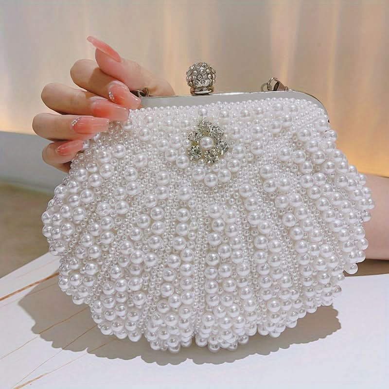 Elegant Floral Handle Wedding Clutch, Metal Chain