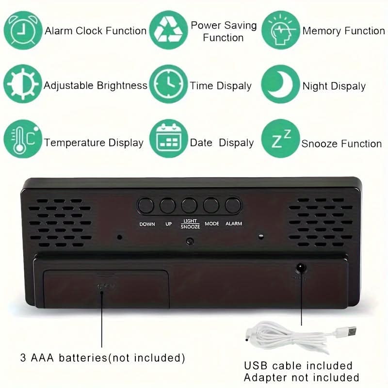 USB-Powered LED Digital Alarm Clock, Mirror Display