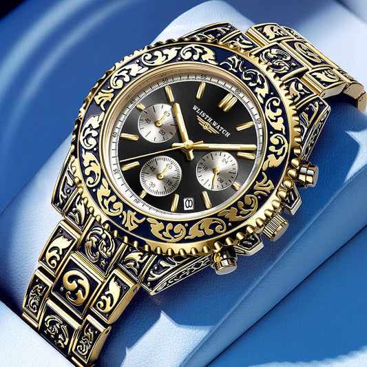 Wlisth 6208 Vintage Engraving Quartz Multi-function Watch For Men