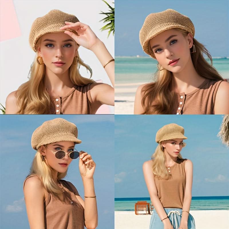 Women’s Summer Mesh Beret Cap – Lightweight Knit Octagonal Hat with Sunshade