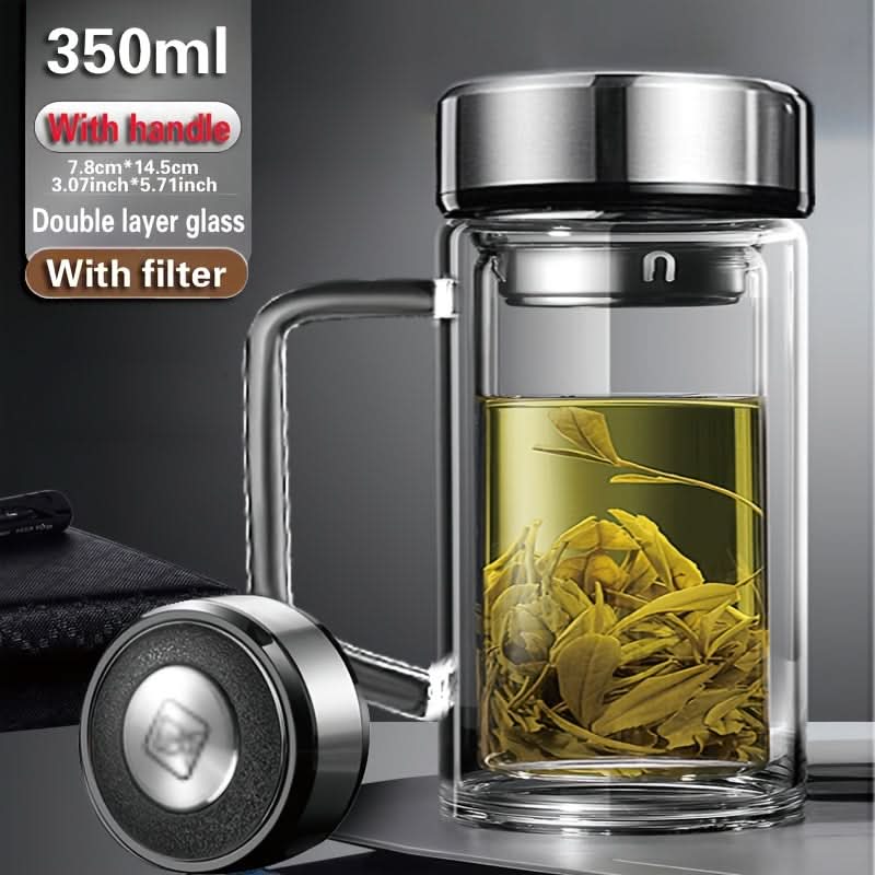 Double-Layer Glass Tea & Coffee Mug-Leak-Proof, Heat-Resistant with Filter, Reusable