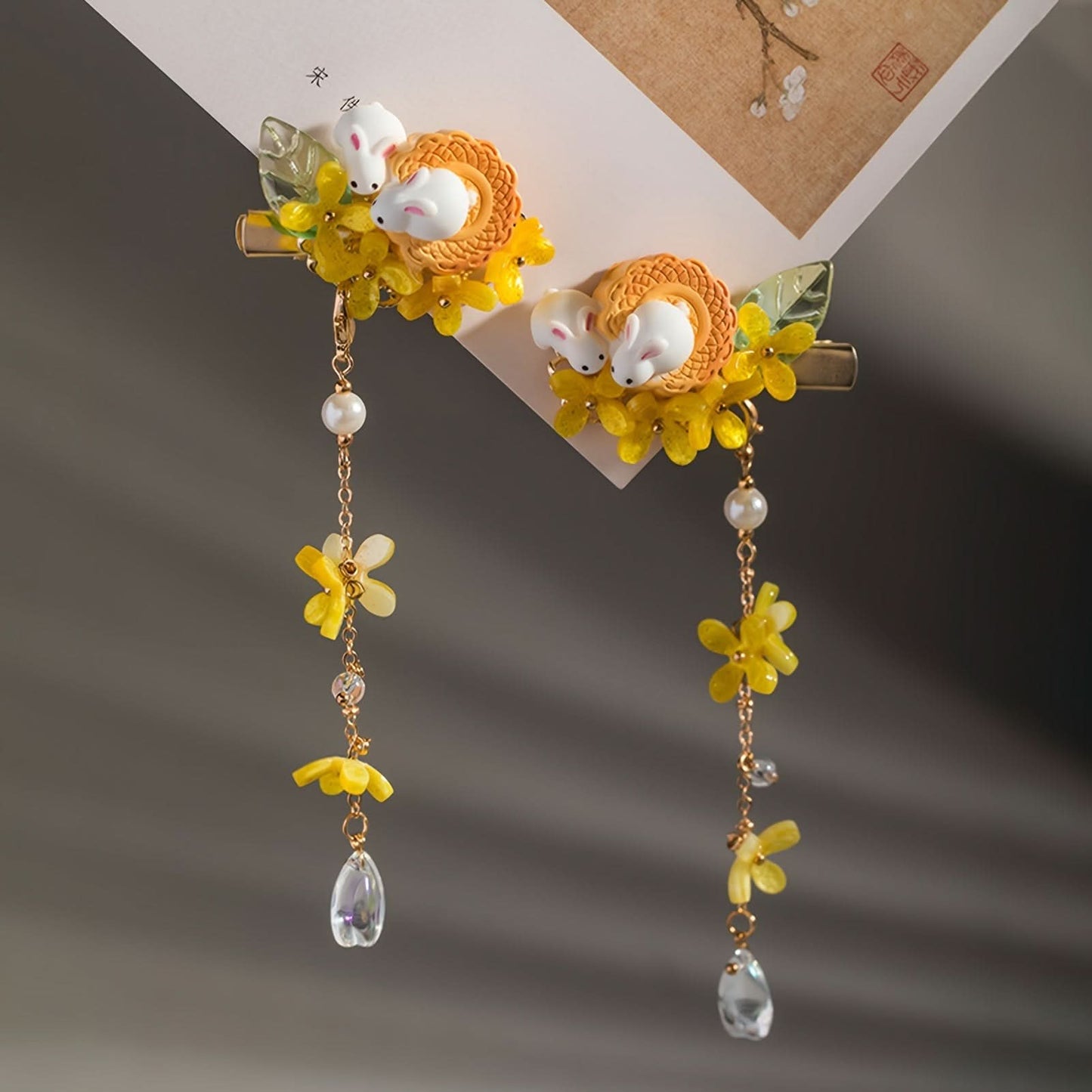 Chinese Rabbit Mooncake Tassel Hair Clip