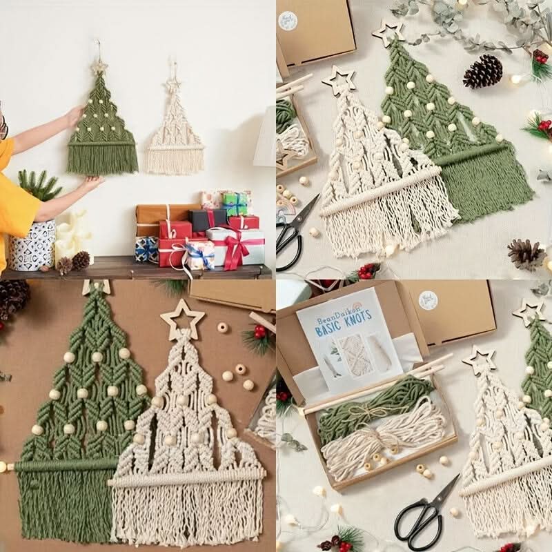 2-Piece Braided Christmas Tree DIY Kit - Handmade Cotton Rope Christmas Crafts