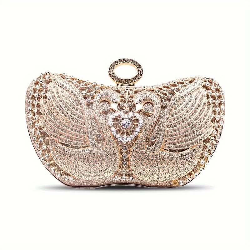 Swan-Shaped Rhinestone Festival Clutch, Golden Bag