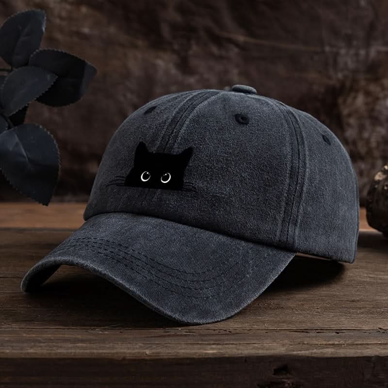 Men’s Vintage Black Cat Baseball Cap – Adjustable Dad Hat with Curved Brim